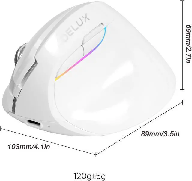 Alt view image 7 of 7 - Ergonomic Wireless Mouse, Rechargeable Silent Vertical Mouse with BT 5.0 and USB Receiver, 6 Buttons and 4 Gear DPI, RGB Small Ergo Mice for Laptop Computer,Compatible with Windows, macOS Blue