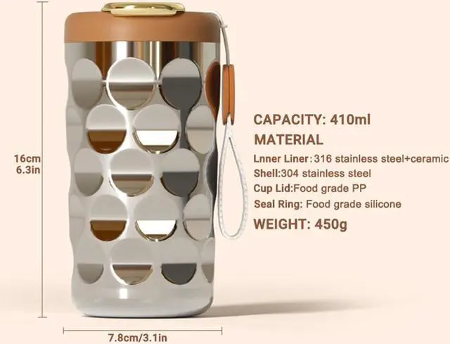 Alt view image 7 of 7 - 14 oz Stainless Steel Vacuum Insulated Tumbler,Coffee Travel Mug Spill Proof with LED Temperature Display Lid,Coffee Cups for Keep Hot/Ice Green