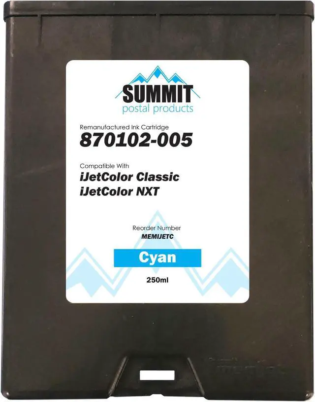 Main image of iJetColor Compatible Cyan Ink Cartridge for iJetColor Classic and NXT Envelope Printers  (Part Number 870102-005)