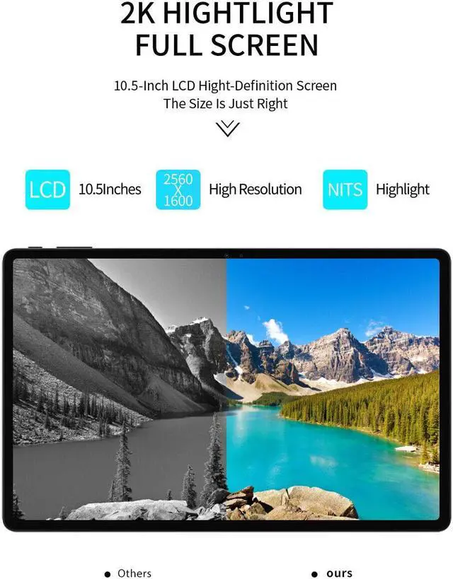 Alt view image 5 of 7 - 10.5 Inch Tablet PC Android 2560x1600 2K UHD Display Deca-Core GPS Dual SIM Card Black