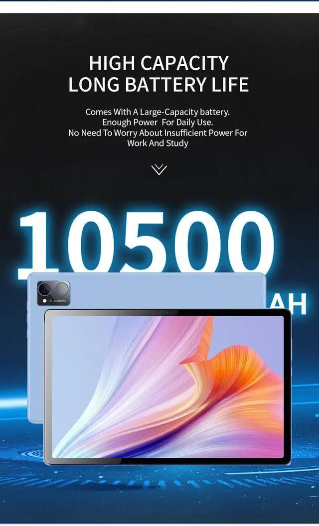 Alt view image 6 of 7 - 10.5 Inch Tablet PC Android 2560x1600 2K UHD Display Deca-Core GPS Dual SIM Card Black