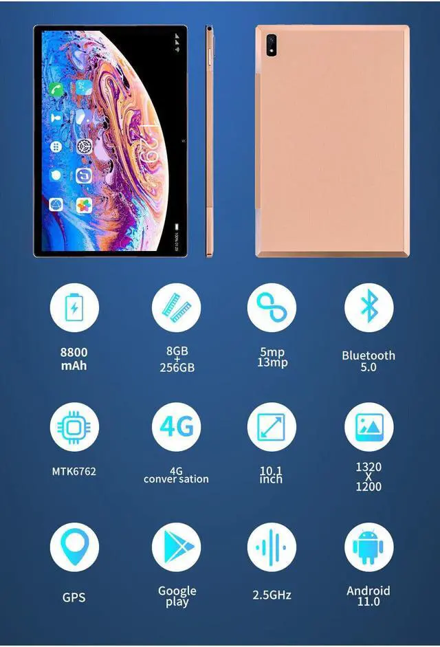 Alt view image 4 of 7 - 10.1 Inch Tablet PC Android 12 256GB ROM GPS 5G WiFi Bluetoorh Keyboard Dual SIM