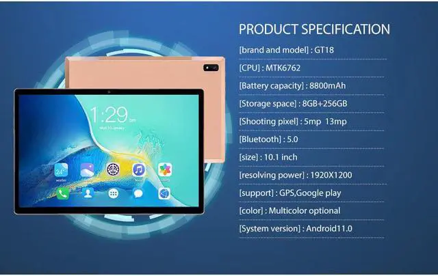 Alt view image 6 of 7 - 10.1 Inch Tablet PC Android 12 256GB ROM GPS 5G WiFi Bluetoorh Keyboard Dual SIM