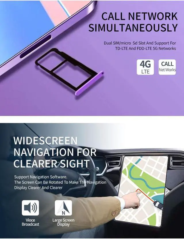 Alt view image 7 of 7 - 2023 New Product Pad Pro 10.1" Tablet PC Octa-Core 8Gb Ram 256GB Rom Android 12 Full HD Ultra, Slim Tablet PC Batter 8800mAh 13MP & 5MP Cameras 1920x1200 IPS Screen Purple 256GB 8GB