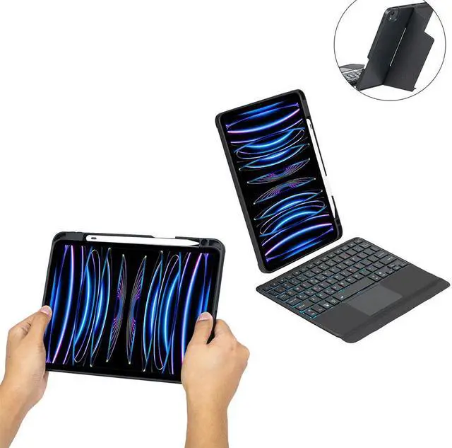 Alt view image 4 of 7 - BDF Bluetooth Keyboard Case with Trackpad for For iPad Pro 11 4th Generation / 3rd Generation / 2nd Generation Air 4 Air 5 10.9'' Removable Wireless Keyboard with Leather Cover