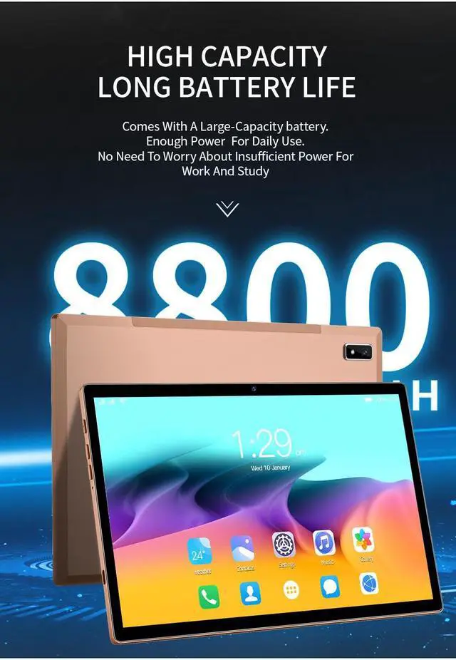 Alt view image 3 of 7 - BDF 10.1 Inch Tablet PC Android 12 8GB RAM 256GB ROM Octa Core GPS 5G WiFi Bluetooth Keyboard Dual SIM