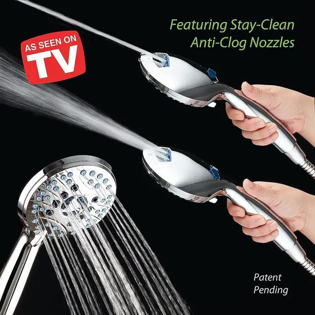 Alt view image 2 of 7 - Hotel Spa AquaCare High Pressure 8-Mode Handheld Shower Head - Anti-clog Nozzles, Built-in Power Wash to Clean Tub, Extra Long 6 ft. Stainless Steel Hose, Wall & Overhead Brackets