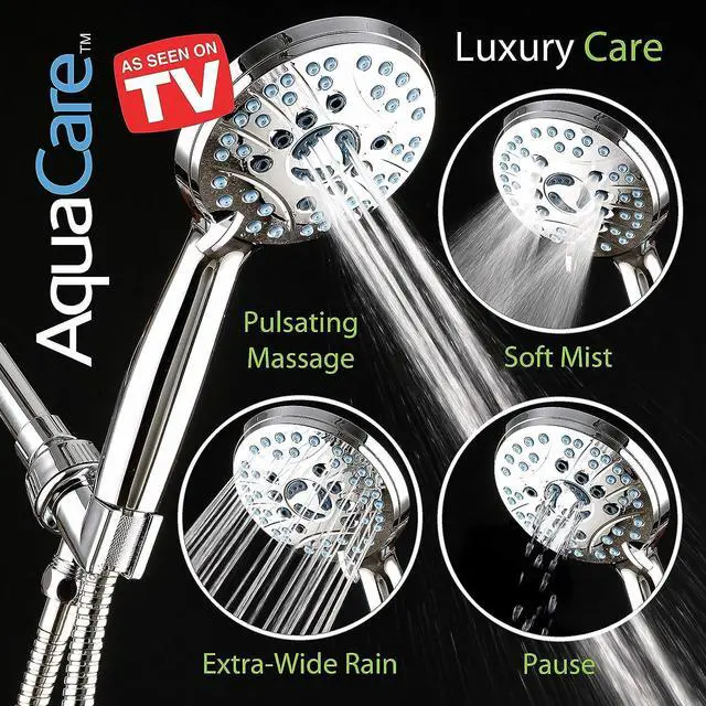 Alt view image 6 of 7 - Hotel Spa AquaCare High Pressure 8-Mode Handheld Shower Head - Anti-clog Nozzles, Built-in Power Wash to Clean Tub, Extra Long 6 ft. Stainless Steel Hose, Wall & Overhead Brackets
