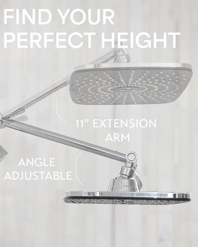 Alt view image 4 of 7 - 12 Inch High Pressure Rain Shower Head Combo with Extension Arm- Wide Rainfall Showerhead with 5 Handheld Water Spray - Adjustable Dual Showerhead with Anti-Clog Nozzles - Silver Chrome