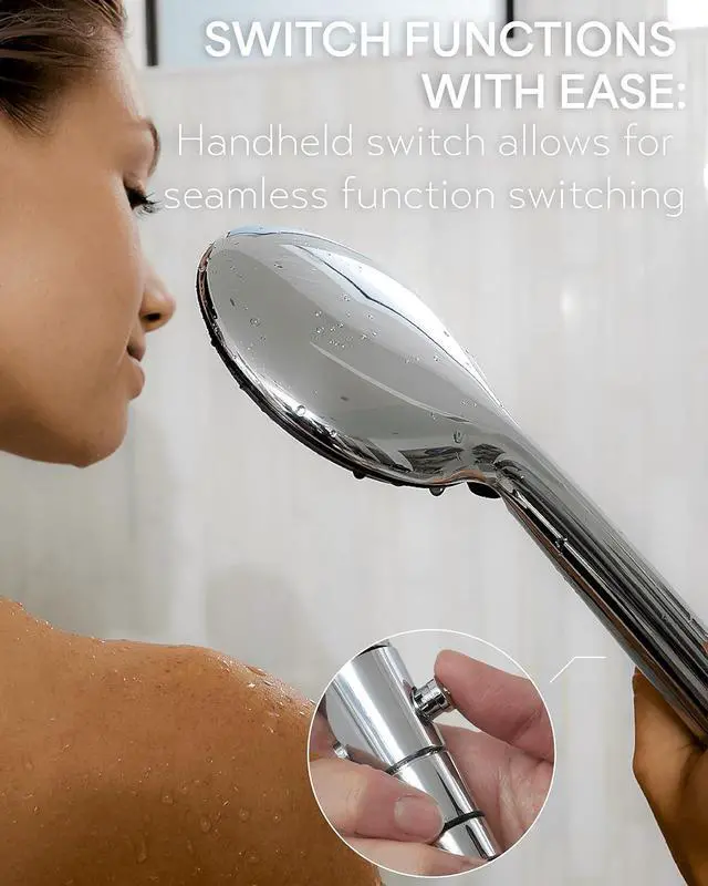Alt view image 5 of 7 - 12 Inch High Pressure Rain Shower Head Combo with Extension Arm- Wide Rainfall Showerhead with 5 Handheld Water Spray - Adjustable Dual Showerhead with Anti-Clog Nozzles - Silver Chrome