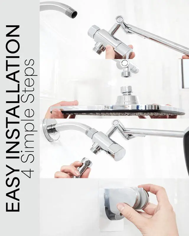 Alt view image 6 of 7 - 12 Inch High Pressure Rain Shower Head Combo with Extension Arm- Wide Rainfall Showerhead with 5 Handheld Water Spray - Adjustable Dual Showerhead with Anti-Clog Nozzles - Silver Chrome
