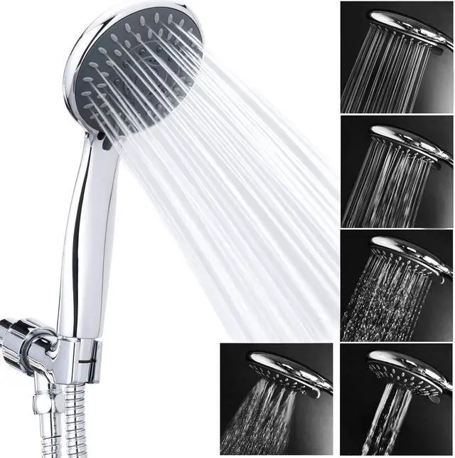 Alt view image 3 of 7 - High Pressure Handheld Shower Head Briout 5-Settings Powerful Water Spray Shower Head against Low Pressure Water Flow with Stainless Hose and Adjustable Mount