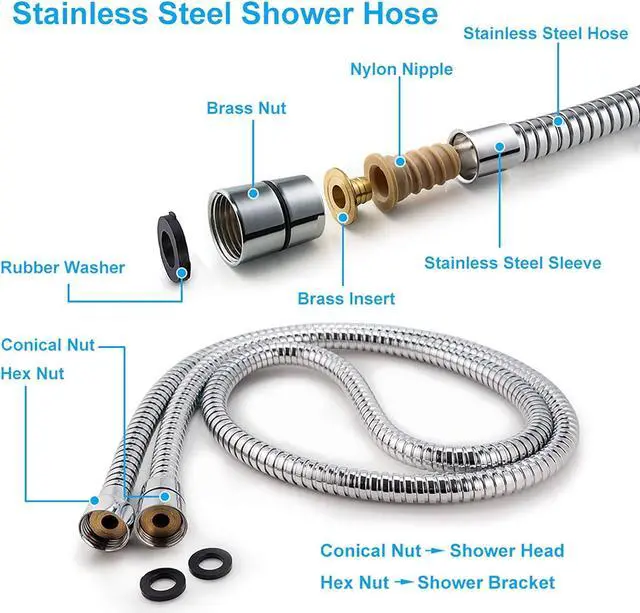 Alt view image 6 of 7 - High Pressure Handheld Shower Head Briout 5-Settings Powerful Water Spray Shower Head against Low Pressure Water Flow with Stainless Hose and Adjustable Mount