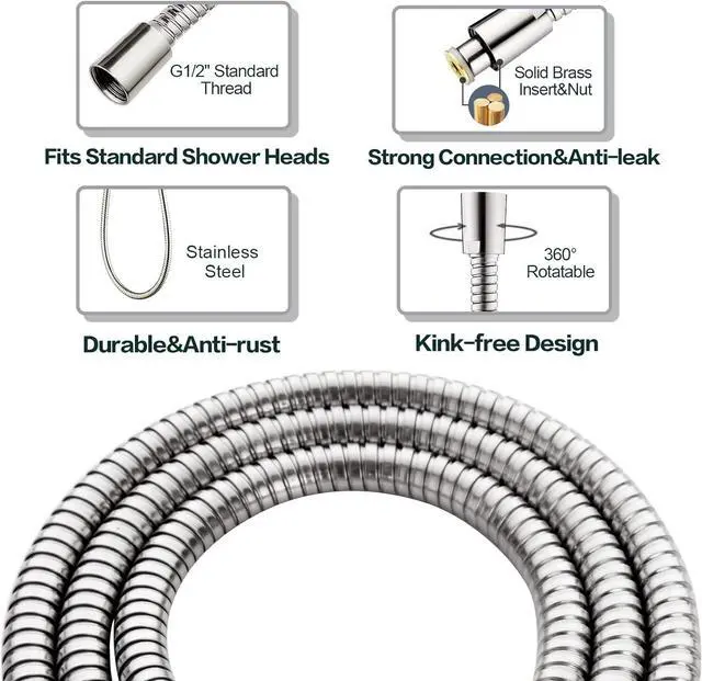 Alt view image 7 of 7 - BRIGHT SHOWERS Brushed Nickel Dual Shower Head Combo, High Pressure Rainfall Showerhead, Detachable Handheld Shower Head with 60" Stainless Steel Hose, Four Spray Settings