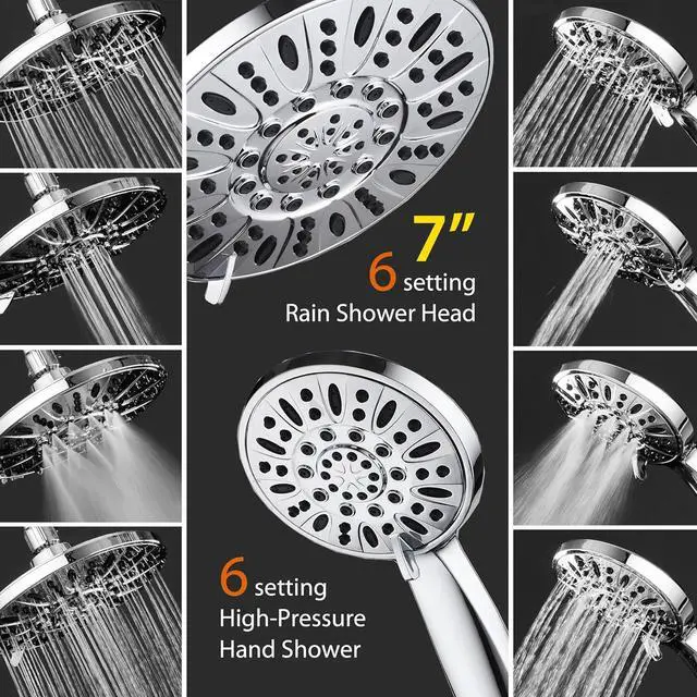 Alt view image 3 of 7 - AquaDance 7" Premium High Pressure 3-Way Rainfall Combo for The Best of Both Worlds - Enjoy Luxurious Rain Showerhead and 6-Setting Hand Held Shower Separately or Together - Chrome Finish - 3328