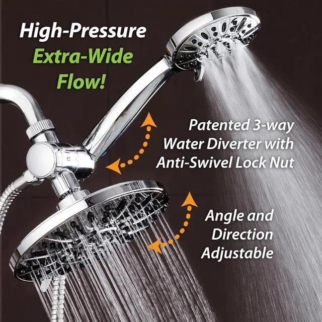 Alt view image 4 of 7 - AquaDance 7" Premium High Pressure 3-Way Rainfall Combo for The Best of Both Worlds - Enjoy Luxurious Rain Showerhead and 6-Setting Hand Held Shower Separately or Together - Chrome Finish - 3328