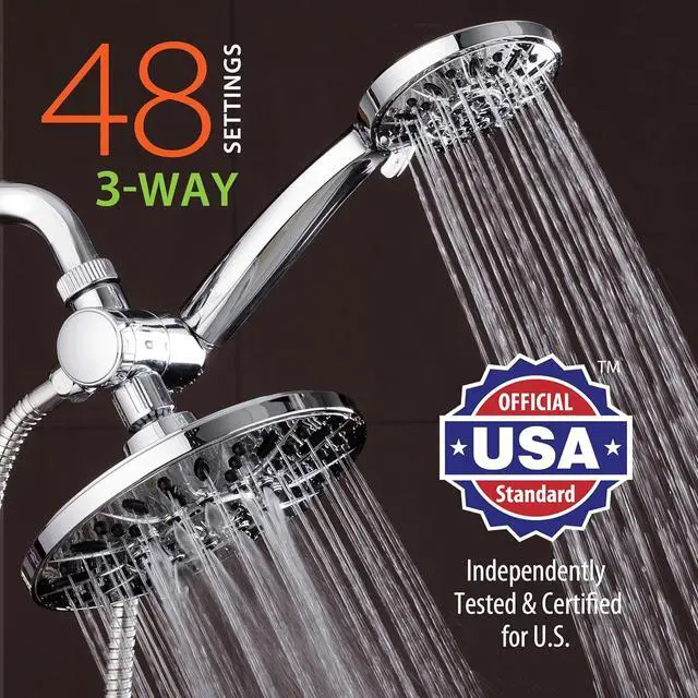 Alt view image 2 of 7 - AquaDance 7" Premium High Pressure 3-Way Rainfall Combo for The Best of Both Worlds - Enjoy Luxurious Rain Showerhead and 6-Setting Hand Held Shower Separately or Together - Chrome Finish - 3328