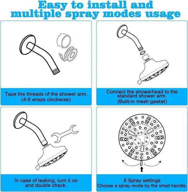 Alt view image 6 of 7 - 5.1-Inch Rainfall Shower Head with 63 Jets, 8 Spray Modes - Chrome Finish, Brass Angle-Adjustable, Anti-Clogging Silicone Nozzles
