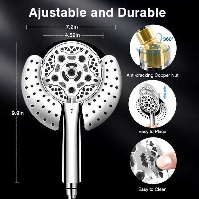 Alt view image 5 of 7 - Sproos - Handheld Shower Head High Pressure 3 Spray Functions Plus Pause Extra Long 70 Inch Hose - Eco-friendly Materials - Easy DIY Installation - High Pressure Performance - Green