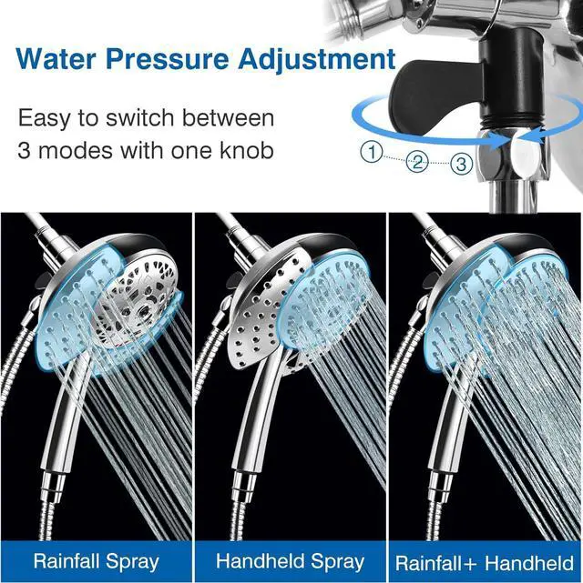 Alt view image 4 of 7 - Sproos - Handheld Shower Head High Pressure 3 Spray Functions Plus Pause Extra Long 70 Inch Hose - Eco-friendly Materials - Easy DIY Installation - High Pressure Performance - Green