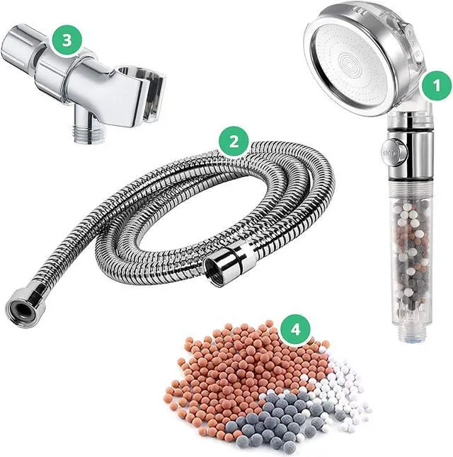 Main image of Original StoneStream EcoPower High Pressure Handheld Shower Head with ON OFF switch- 3 Spray Settings with Hose, Wall Adapter and Replacement Beads