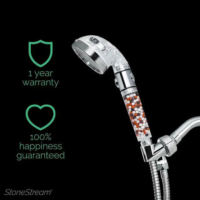 Alt view image 3 of 7 - Original StoneStream EcoPower High Pressure Handheld Shower Head with ON OFF switch- 3 Spray Settings with Hose, Wall Adapter and Replacement Beads