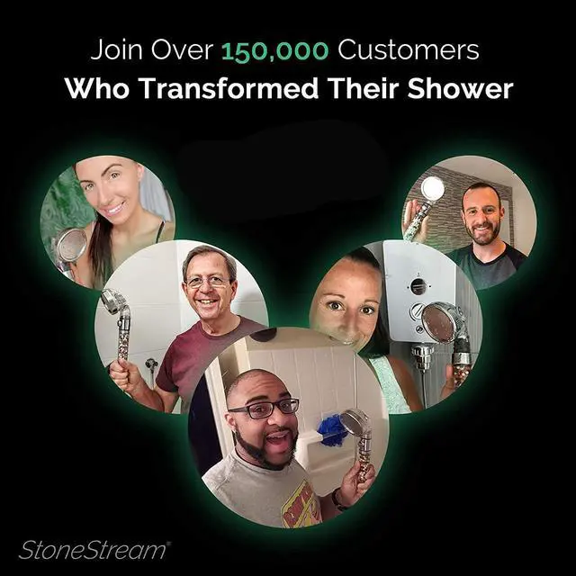 Alt view image 7 of 7 - Original StoneStream EcoPower High Pressure Handheld Shower Head with ON OFF switch- 3 Spray Settings with Hose, Wall Adapter and Replacement Beads