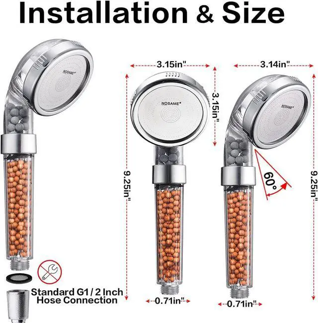 Alt view image 3 of 7 - Nosame® Shower Head with Hose, Filter Filtration High Pressure Water Saving 3 Mode Function Spray Handheld Showerheads for Dry Skin & Hair