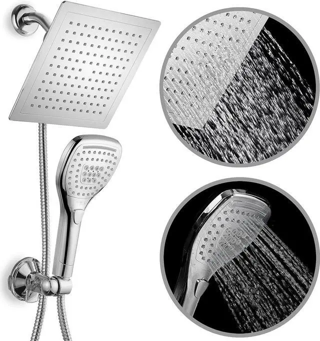 Alt view image 2 of 7 - Dream Spa Ultra-Luxury 9" Rainfall Shower Head/Handheld Combo. Convenient Push-Button Flow Control Button for easy one-handed operation. Switch flow settings with the same hand! Premium Chrome