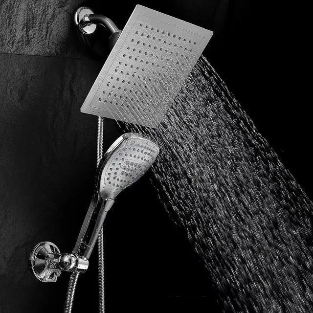 Alt view image 4 of 7 - Dream Spa Ultra-Luxury 9" Rainfall Shower Head/Handheld Combo. Convenient Push-Button Flow Control Button for easy one-handed operation. Switch flow settings with the same hand! Premium Chrome