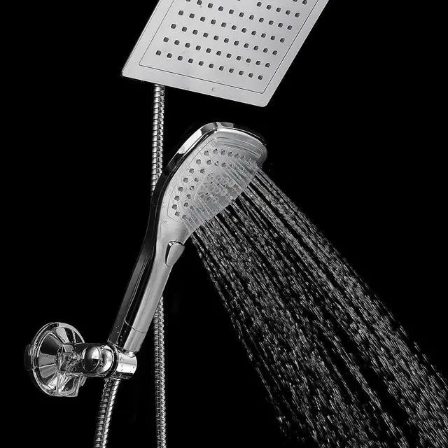 Alt view image 5 of 7 - Dream Spa Ultra-Luxury 9" Rainfall Shower Head/Handheld Combo. Convenient Push-Button Flow Control Button for easy one-handed operation. Switch flow settings with the same hand! Premium Chrome
