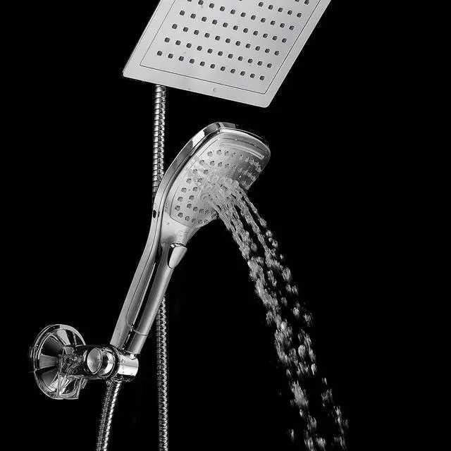 Alt view image 6 of 7 - Dream Spa Ultra-Luxury 9" Rainfall Shower Head/Handheld Combo. Convenient Push-Button Flow Control Button for easy one-handed operation. Switch flow settings with the same hand! Premium Chrome
