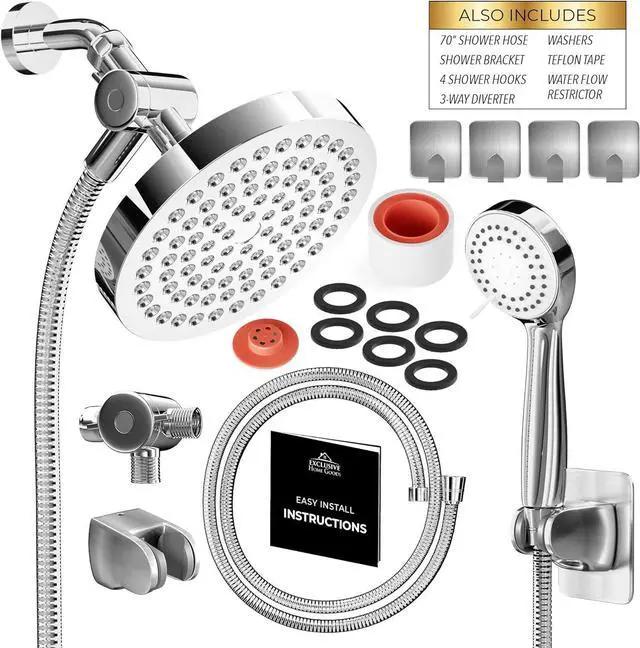Alt view image 5 of 7 - Shower Head With Handheld Combo, 6 Inch High Pressure Rainfall Showerhead With Hand Held 70 Inch Hose for Bath - Adjustable Swivel Shower Head Spray Anti-leak Nozzles - Universal Fit