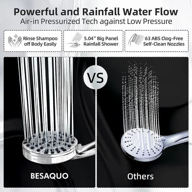 Alt view image 3 of 7 - Shower Head,10 Functions High Pressure shower head with handheld, Built-in Pause Mode & 2 Power Wash, Non-Clogging Nozzles High Flow Hand Held Shower Head, Leakproof 6.5ft Hose&Metal Bracket