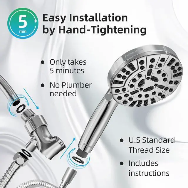 Alt view image 6 of 7 - Shower Head,10 Functions High Pressure shower head with handheld, Built-in Pause Mode & 2 Power Wash, Non-Clogging Nozzles High Flow Hand Held Shower Head, Leakproof 6.5ft Hose&Metal Bracket