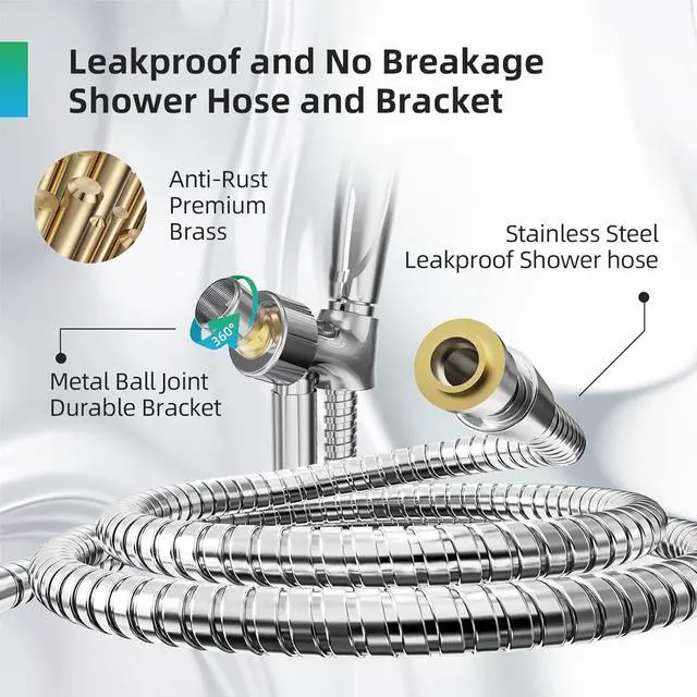 Alt view image 7 of 7 - Shower Head,10 Functions High Pressure shower head with handheld, Built-in Pause Mode & 2 Power Wash, Non-Clogging Nozzles High Flow Hand Held Shower Head, Leakproof 6.5ft Hose&Metal Bracket