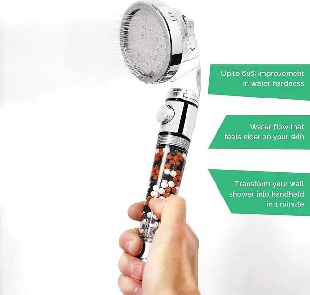 Alt view image 6 of 7 - Original StoneStream EcoPower High Pressure Handheld Shower Head with ON OFF switch- 3 Spray Settings with Hose, Wall Adapter and Replacement Beads