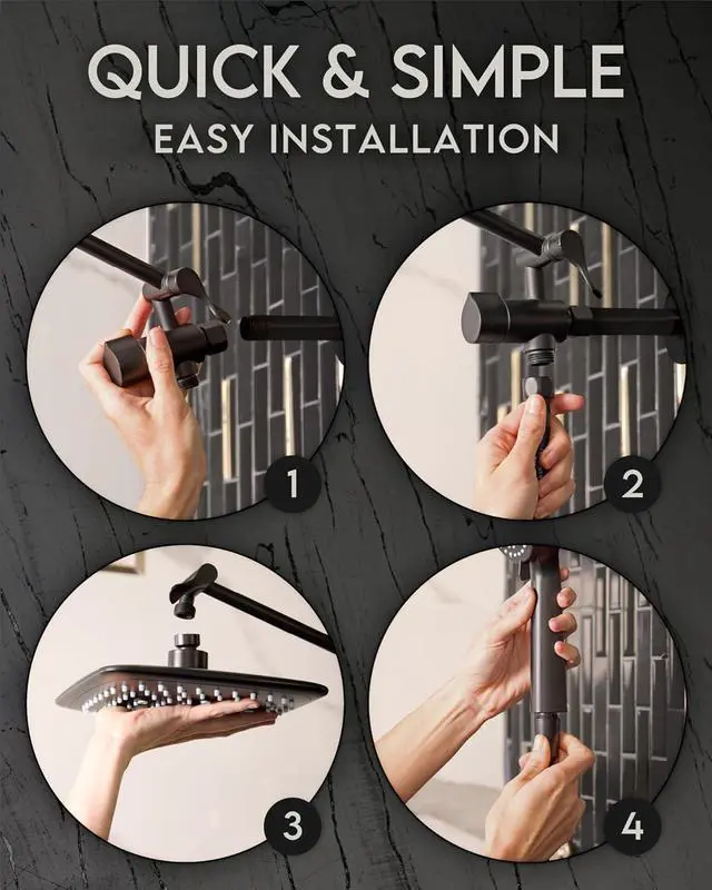 Alt view image 5 of 6 - Veken High Pressure Rain Shower Head with Handheld Sparay Combo - Easy to Install Wide Rainfall Showerhead with 23 Water Spray Modes Black Shower Heads Adjustable Dual Showerhead with Extension Arm