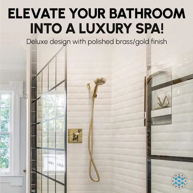 Alt view image 3 of 7 - Luxury Spa: ImperialShine Gold Hand Held Shower Head 4.5 inch 6 Spray Setting Handheld Showerhead with Extra-Long Hose Experience Comfort and Elegance (Polished Brass/ImperialShine Gold)