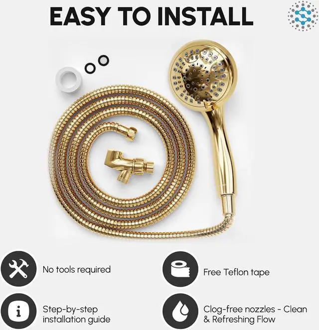 Alt view image 7 of 7 - Luxury Spa: ImperialShine Gold Hand Held Shower Head 4.5 inch 6 Spray Setting Handheld Showerhead with Extra-Long Hose Experience Comfort and Elegance (Polished Brass/ImperialShine Gold)