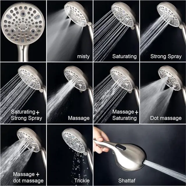 Alt view image 2 of 7 - High Pressure Handheld Shower Head 10-Setting Showerhead 4.7Detachable Showerhead Set with 5ft Hose Adjustable Bracket and Built-in Power Wash to Clean Tub Tile & Pets - Brush Nickel