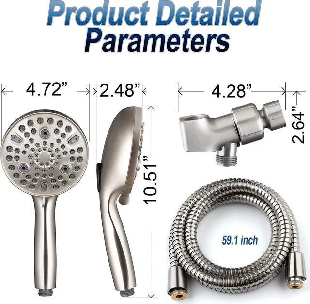 Alt view image 4 of 7 - High Pressure Handheld Shower Head 10-Setting Showerhead 4.7Detachable Showerhead Set with 5ft Hose Adjustable Bracket and Built-in Power Wash to Clean Tub Tile & Pets - Brush Nickel