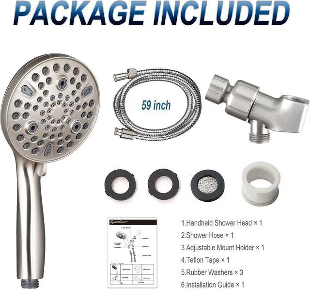 Alt view image 6 of 7 - High Pressure Handheld Shower Head 10-Setting Showerhead 4.7Detachable Showerhead Set with 5ft Hose Adjustable Bracket and Built-in Power Wash to Clean Tub Tile & Pets - Brush Nickel