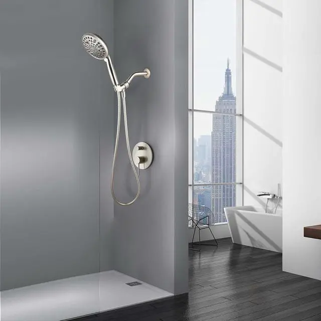 Alt view image 7 of 7 - High Pressure Handheld Shower Head 10-Setting Showerhead 4.7Detachable Showerhead Set with 5ft Hose Adjustable Bracket and Built-in Power Wash to Clean Tub Tile & Pets - Brush Nickel