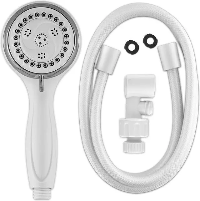 Alt view image 3 of 6 - 6-Mode Hand Held Shower Head Power Spray with 5-Foot Hose Classic White Finish DIY Easy Installation NVL-651E