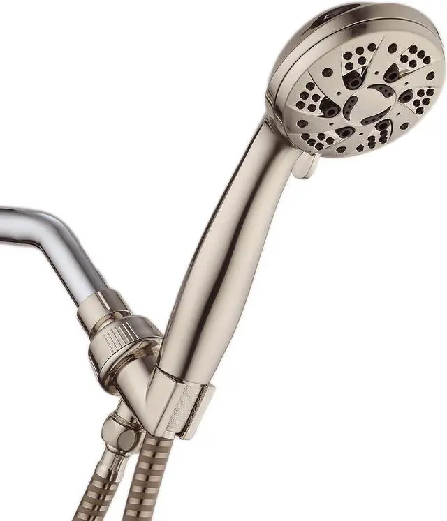 Main image of AquaDance Brushed Nickel High Pressure 6-Setting Hand Held Shower Head with Extra-Long 6 Foot Hose & Bracket  Anti-Clog Nozzles-USA Standard Certified-Top U.S. Brand