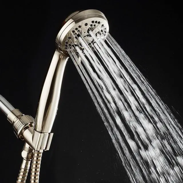 Alt view image 2 of 6 - AquaDance Brushed Nickel High Pressure 6-Setting Hand Held Shower Head with Extra-Long 6 Foot Hose & Bracket  Anti-Clog Nozzles-USA Standard Certified-Top U.S. Brand