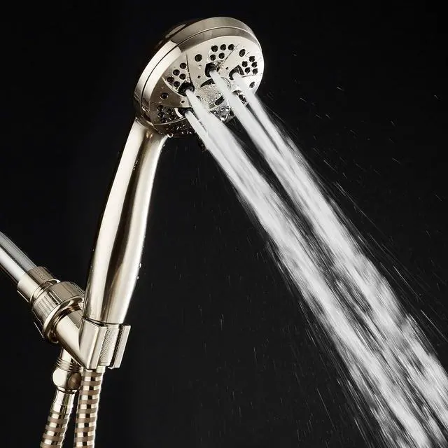 Alt view image 3 of 6 - AquaDance Brushed Nickel High Pressure 6-Setting Hand Held Shower Head with Extra-Long 6 Foot Hose & Bracket  Anti-Clog Nozzles-USA Standard Certified-Top U.S. Brand