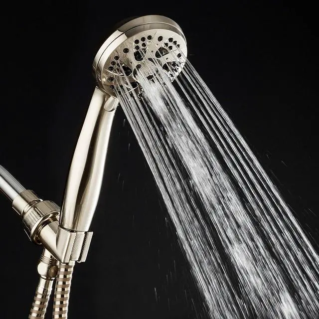 Alt view image 4 of 6 - AquaDance Brushed Nickel High Pressure 6-Setting Hand Held Shower Head with Extra-Long 6 Foot Hose & Bracket  Anti-Clog Nozzles-USA Standard Certified-Top U.S. Brand