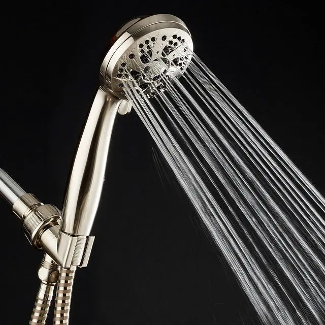 Alt view image 5 of 6 - AquaDance Brushed Nickel High Pressure 6-Setting Hand Held Shower Head with Extra-Long 6 Foot Hose & Bracket  Anti-Clog Nozzles-USA Standard Certified-Top U.S. Brand